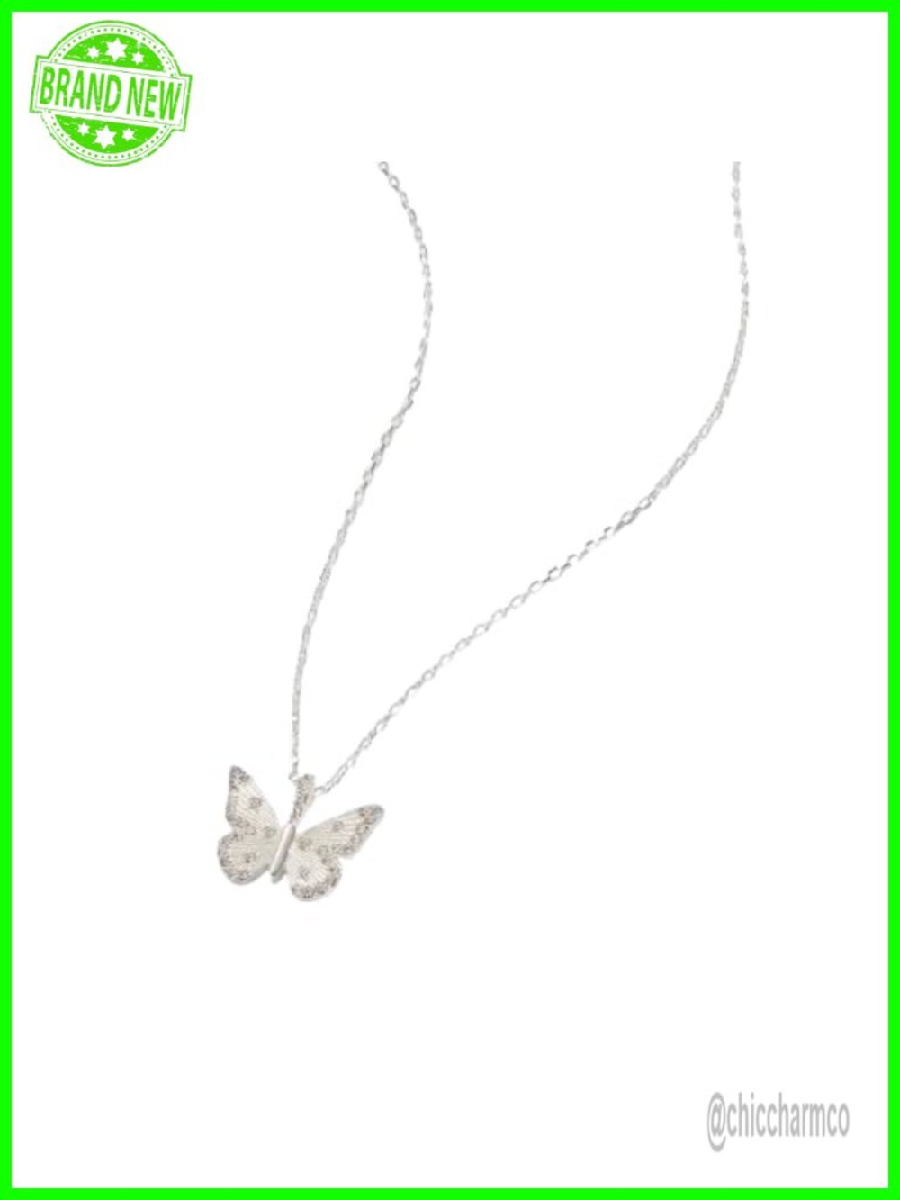 Sterling Silver Butterfly Crystal Pendant Necklace Adjustable 16-18"